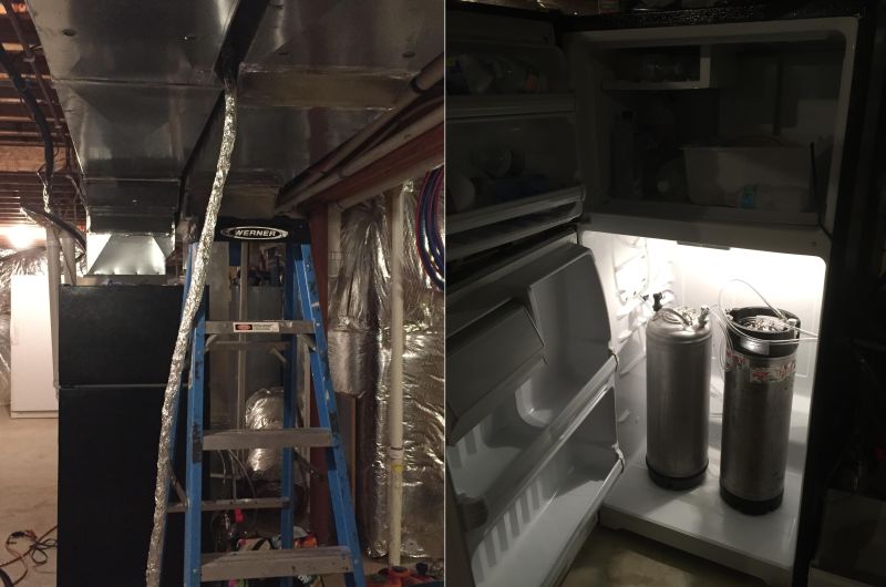 Pipeline leading to refrigerator in lower floor that contains kegs and other essentials for the domestic glycol system
