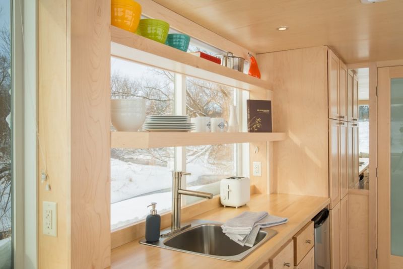 Shelving by the side of glass windows