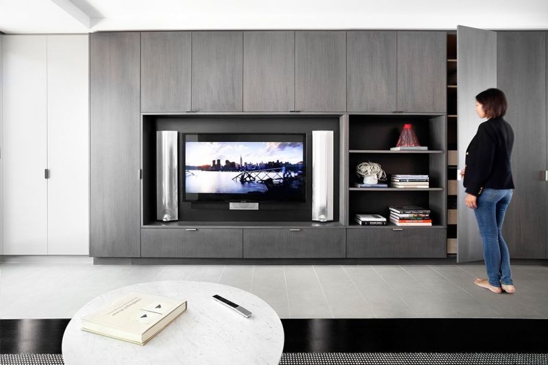 TV incorporated in wall to stay out of way