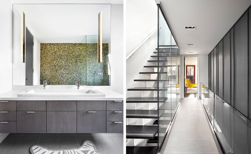 Yellow accents fused with black makes the bathroom contemporary