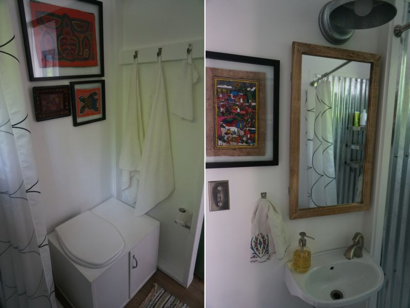 Restroom with an odorless composting toilet