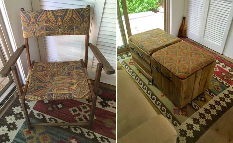 Refurbished furniture also serves as hidden storage spaces