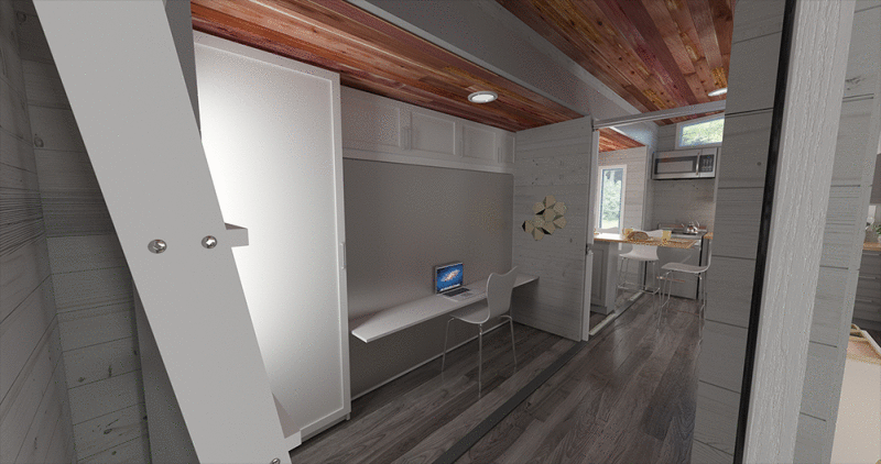 Folding queen-size bed for using space as home office or entertainment area