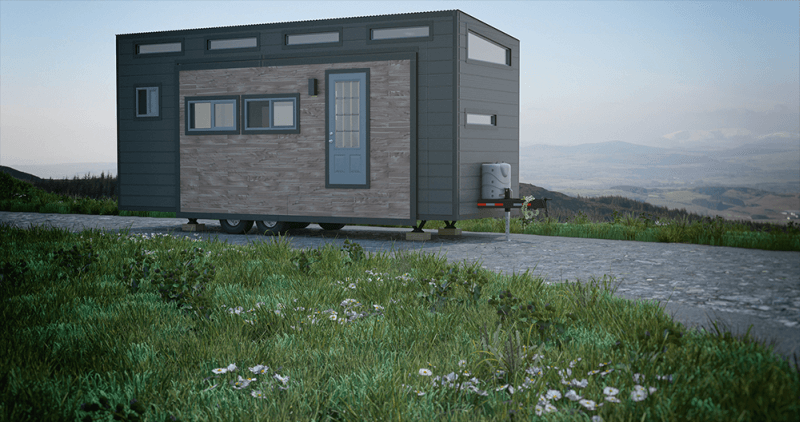 Sloped roof and grey exteriors