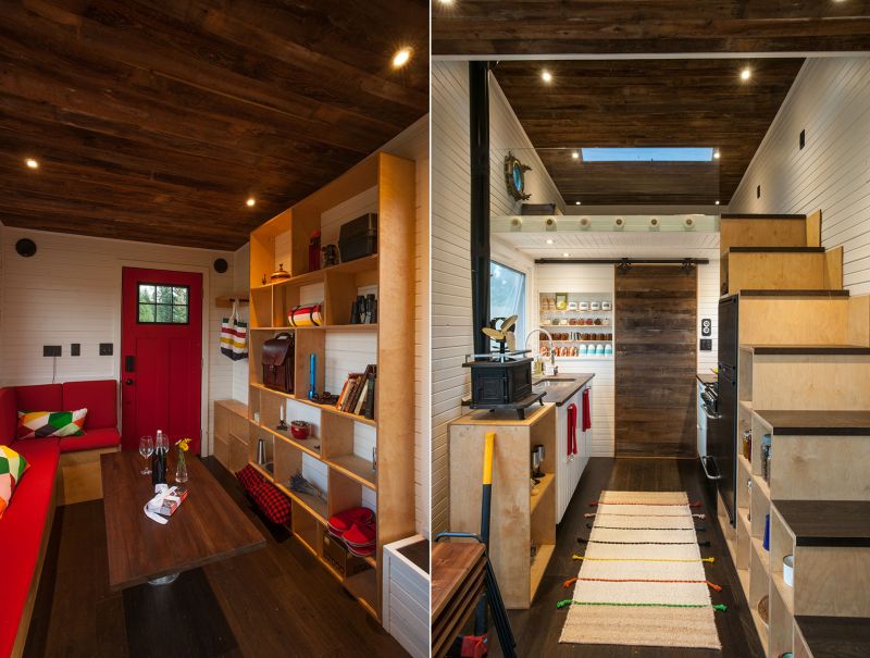 Stairs cum storage shelving leading to loft bedroom
