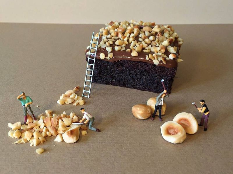 Little helpers chopping hazelnuts