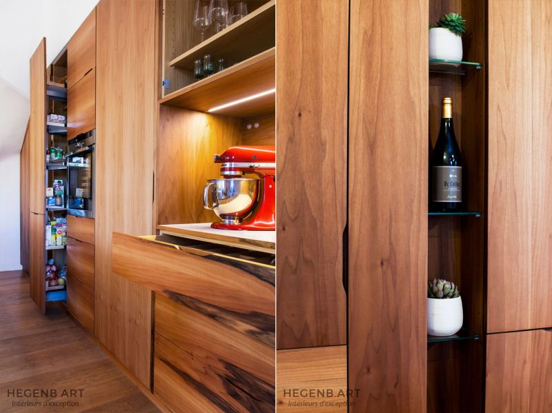 Wooden cabinet in background keeps all kitchen essentials in arm's reach