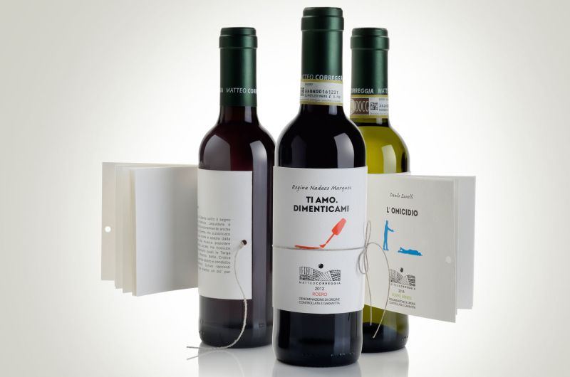 Three wines with mini books as their labels