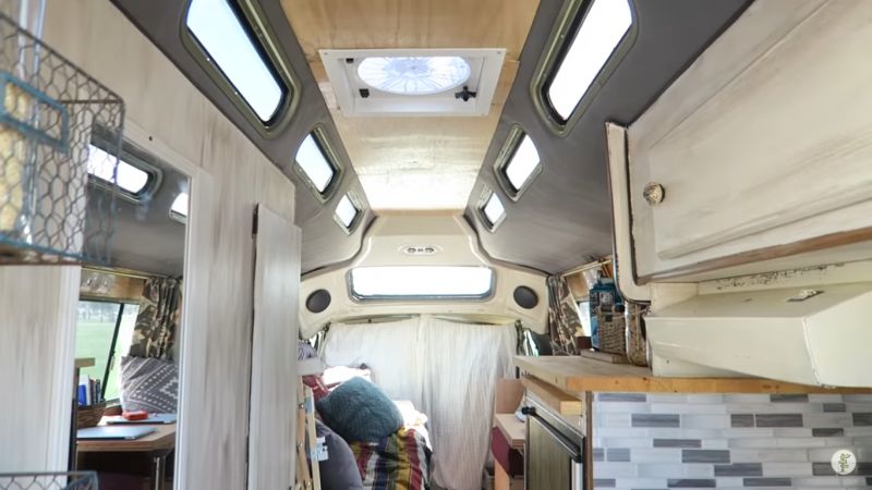 A number of skylight windows bring in a lot of natural light