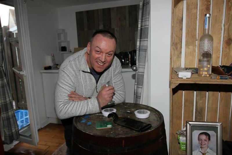 Old whisky barrel as table