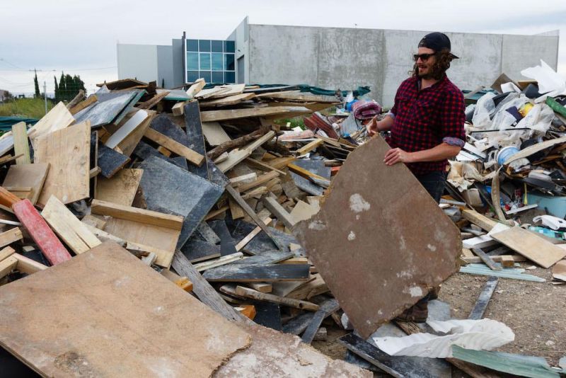Scrap wood boards collected from a industrial dump