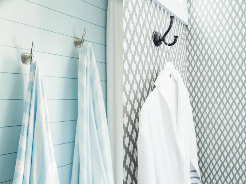 Designer towel hooks in bathrooms