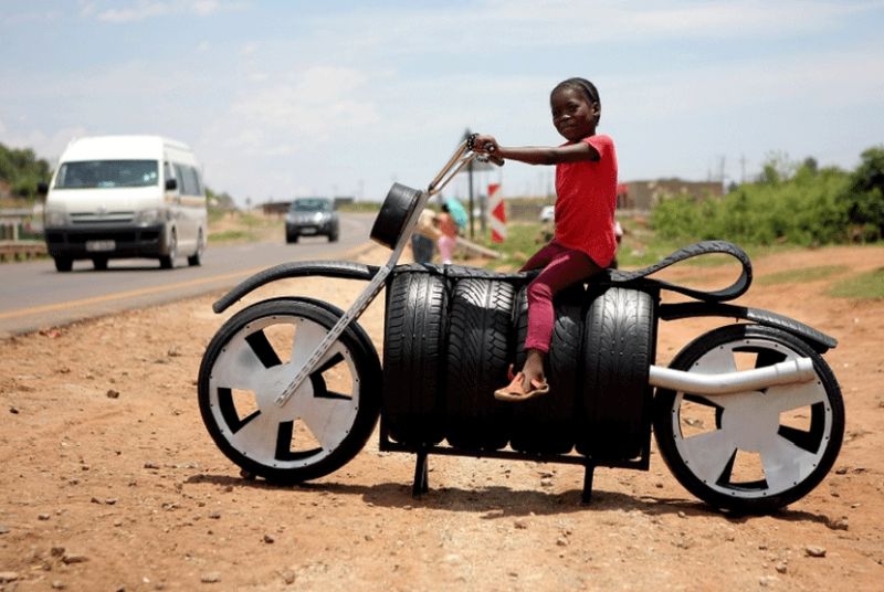 Recycled tyres furniture by Thabo Maringa