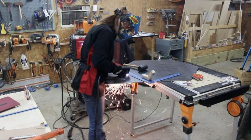 Cutting the bottom plate for the fire pit