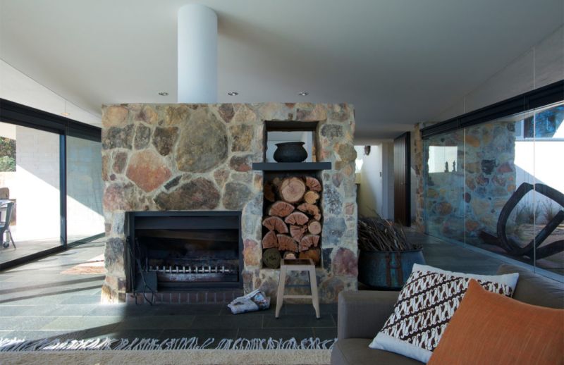 Stone fireplace