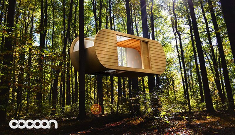 Custom-built suspended cocoon by Adam Pinkstone