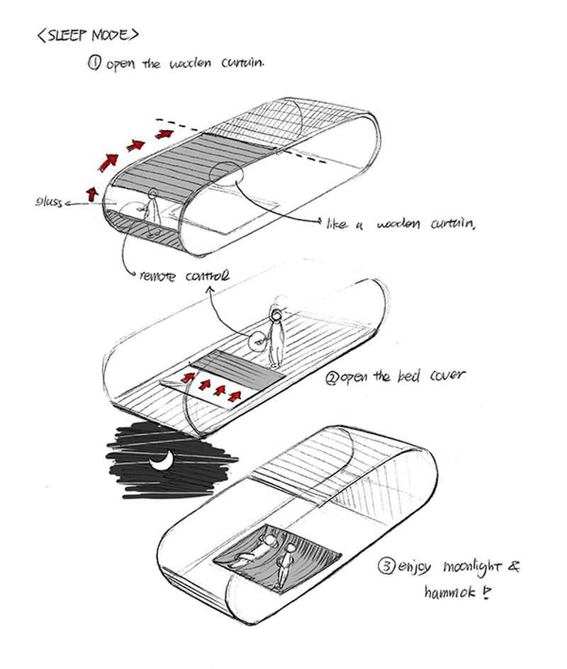 Custom-built suspended cocoon by Adam Pinkstone