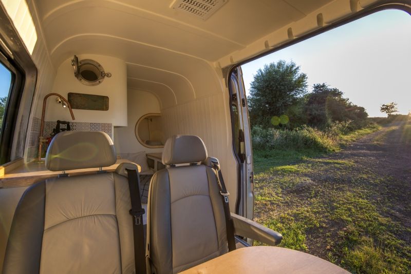 This camper van conversion accommodates a family of four