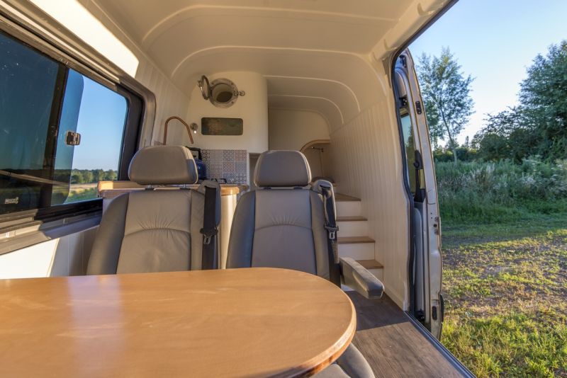 This camper van conversion accommodates a family of four