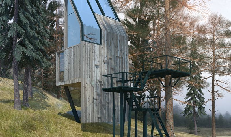 Treehouse with climb wall