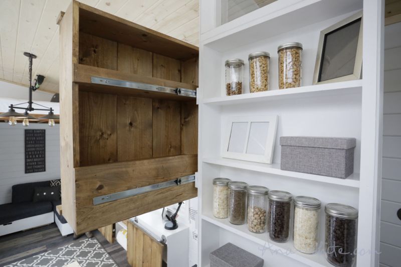 Ana White’s open concept tiny house features elevator bed to save space