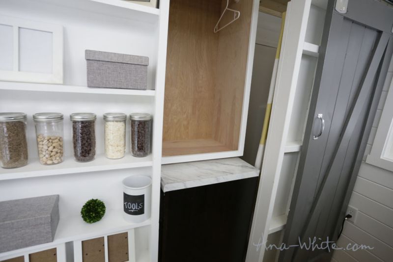 Ana White’s open concept tiny house features elevator bed to save space