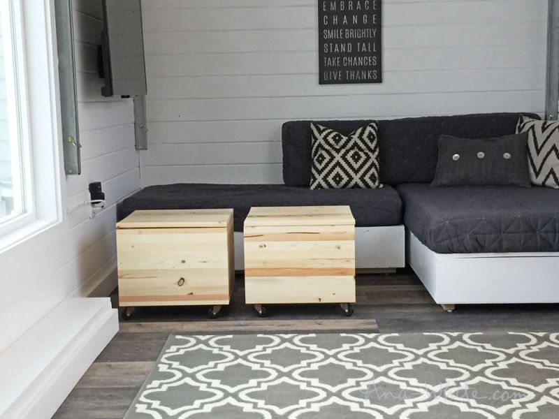 Ana White’s open concept tiny house features elevator bed to save space