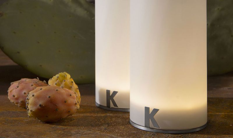 Bottle-shaped Bacco rechargeable table lamp by Karman