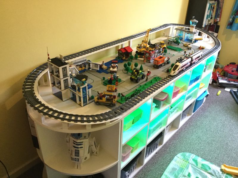 Diy Lego Table With Train Track And Storage Space For Toys