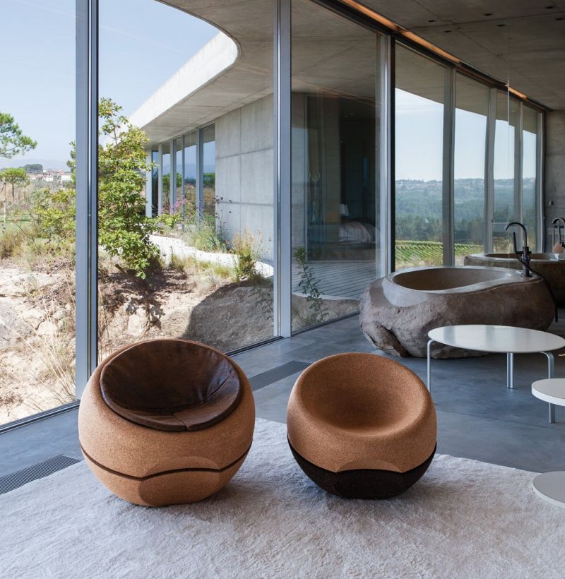 Spherical cork chair by Miguel Arruda