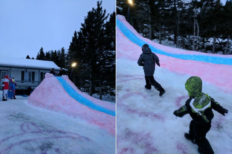 This snaking ice slide by Tracadie dad is colorful attraction for the entire neighborhood