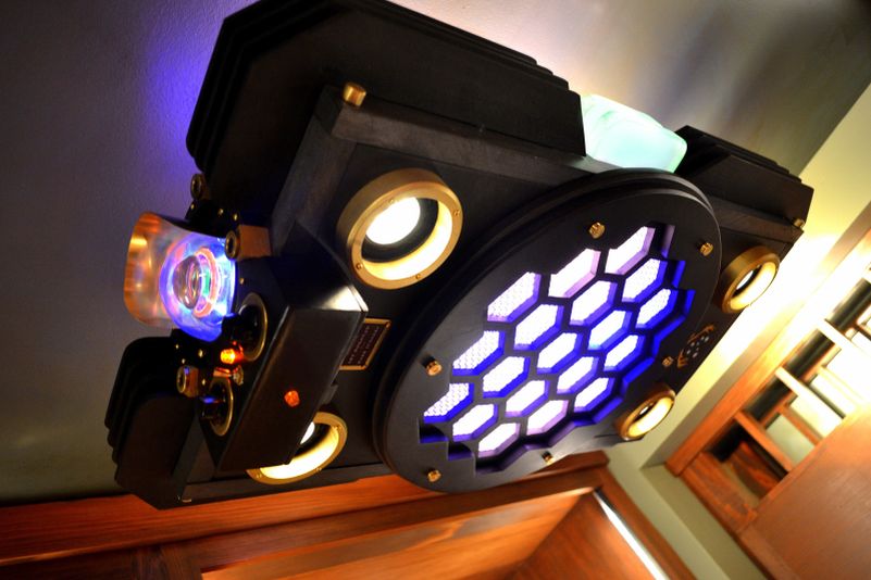 Art Donovan designs cool steampunk lamps for a wine cellar in Wisconsin