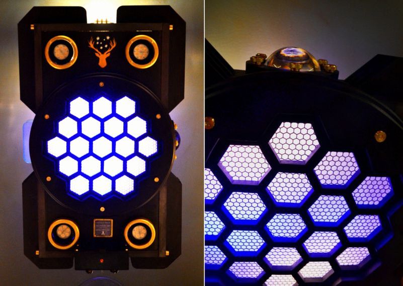 Art Donovan designs cool steampunk lamps for a wine cellar in Wisconsin