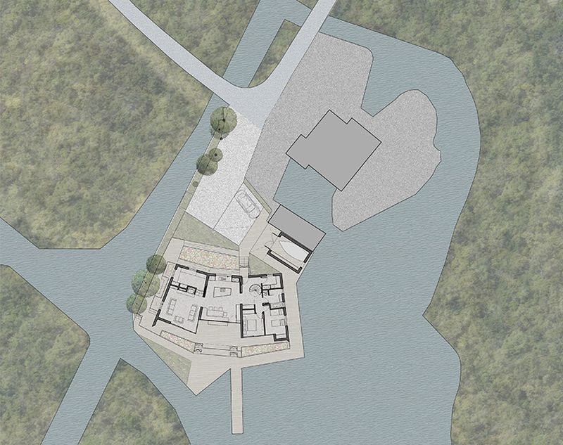 Backwater is a waterside house located across a private lagoon