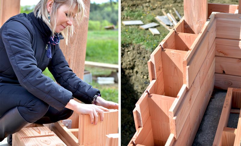 Brikawood interlocking wooden bricks help build house without nails or screws