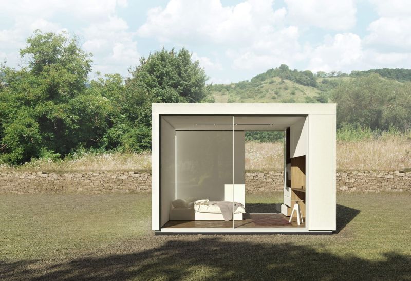 Prefab backyard cabin by Cover is made of pre-insulated steel panels