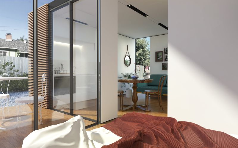 Prefab backyard cabin by Cover is made of pre-insulated steel panels