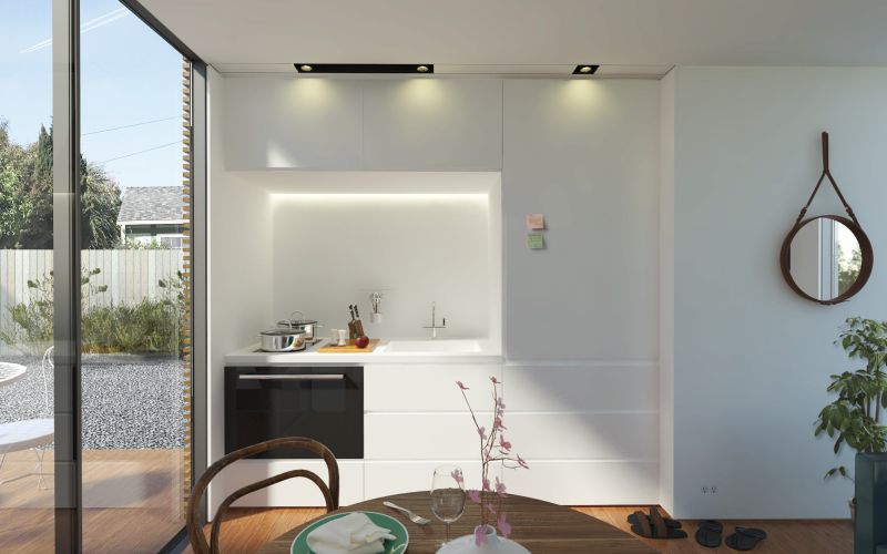 Prefab backyard cabin by Cover is made of pre-insulated steel panels