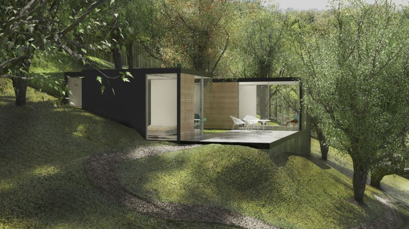 Prefab backyard cabin by Cover is made of pre-insulated steel panels
