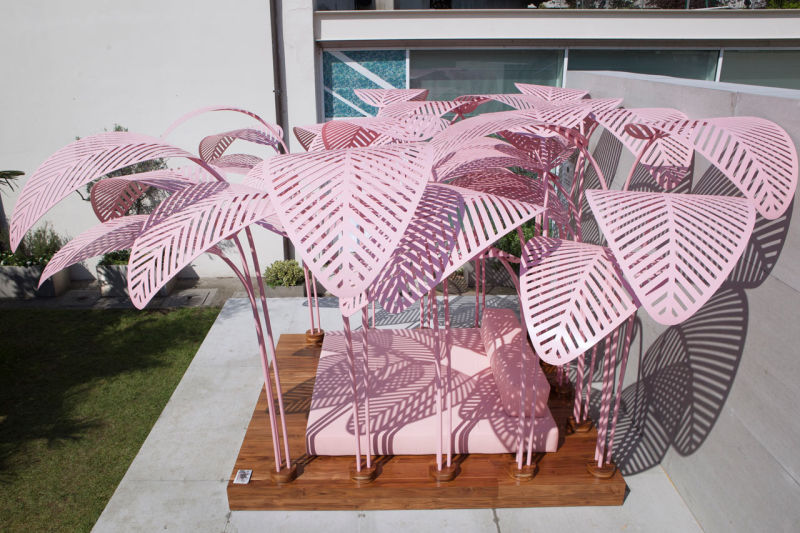 Le Refuge daybeds by Marc Ange come with overhead metal leaves