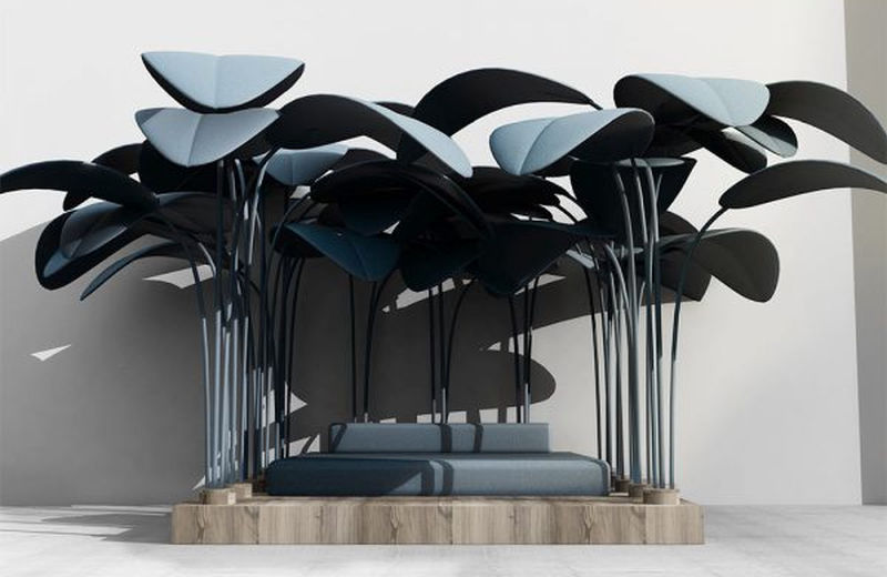 Le Refuge daybeds by Marc Ange come with overhead metal leaves