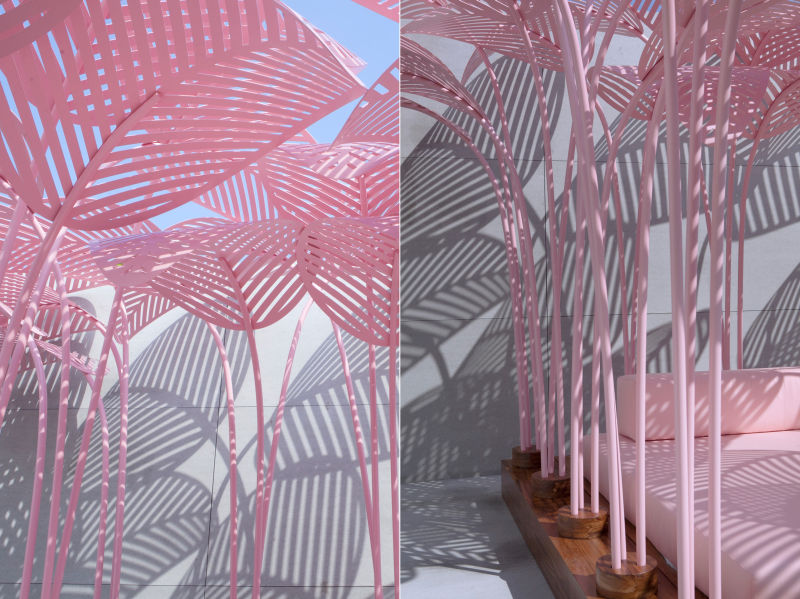 Le Refuge daybeds by Marc Ange come with overhead metal leaves
