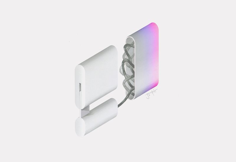Squared hairdryer by JiyounKim Studio comes with translucent cord keeper