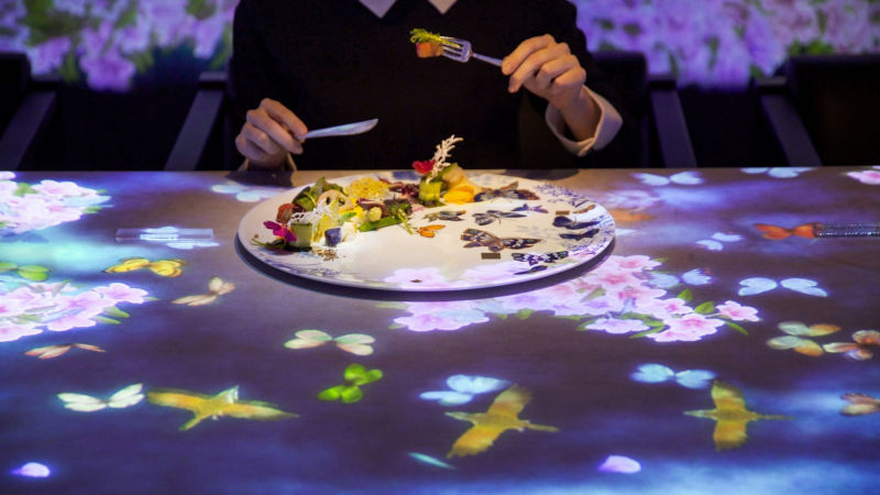 Teamlab’s digital installation at Sagaya offers multi-sensory eating experience