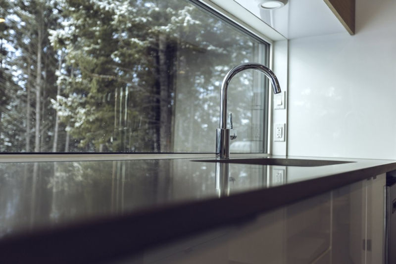 Kitchen alongside a large window