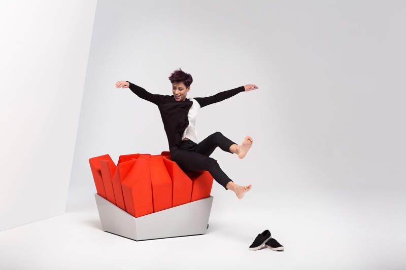 Manet easy chair by Best Before 2065 with protruding cuddly pillows to sit on