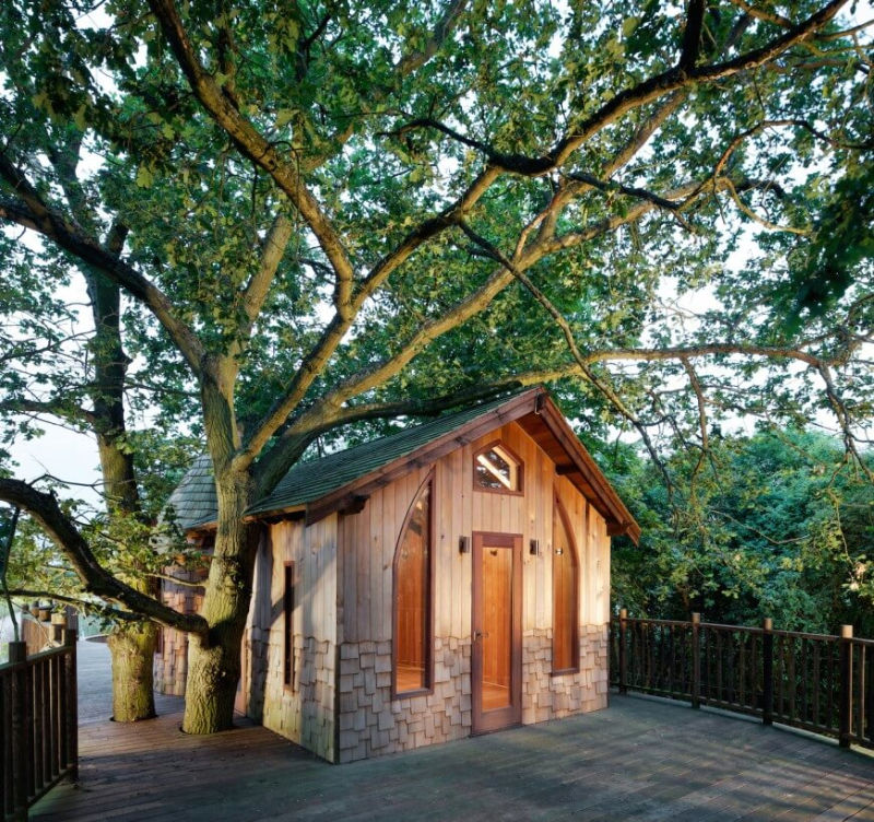 Nook treehouse in features sunken fire pit in the middle of amphitheatre seating
