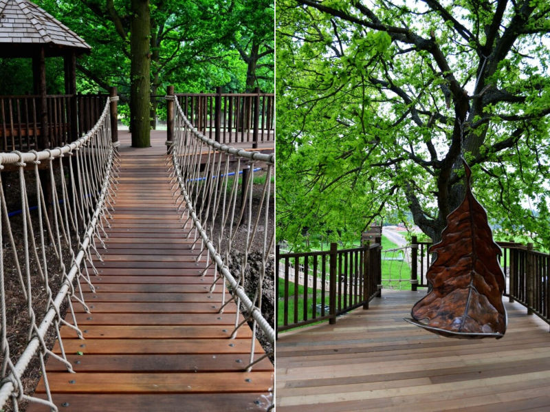 Nook treehouse in features sunken fire pit in the middle of amphitheatre seating