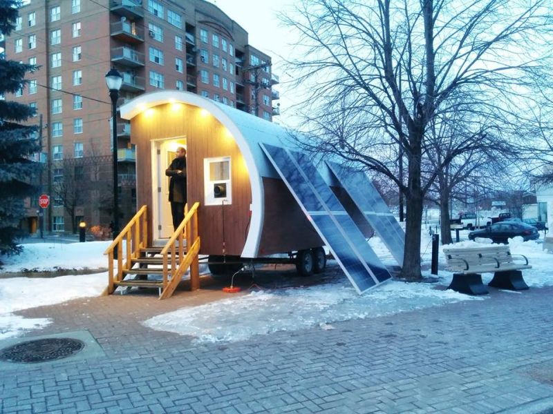 The pod is solar powered and heated via propane