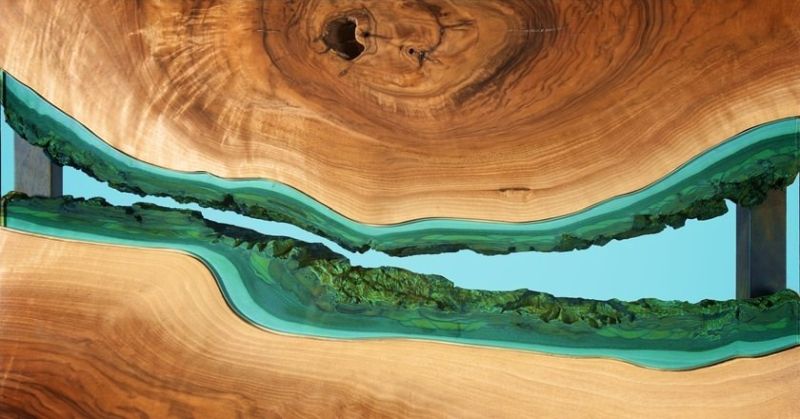Unique wood and glass table by Greg Klassen,